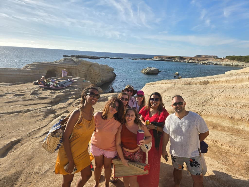 Group photo on a coastal co-working trip