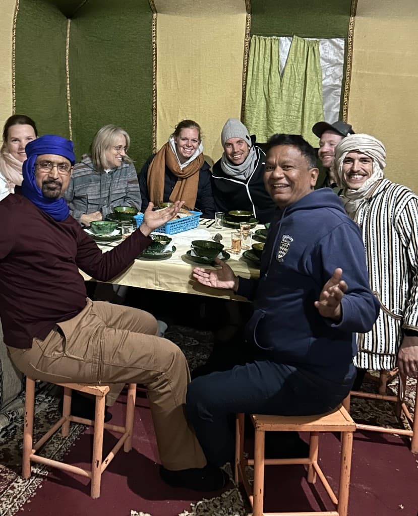 Shared meal with hosts in Morocco